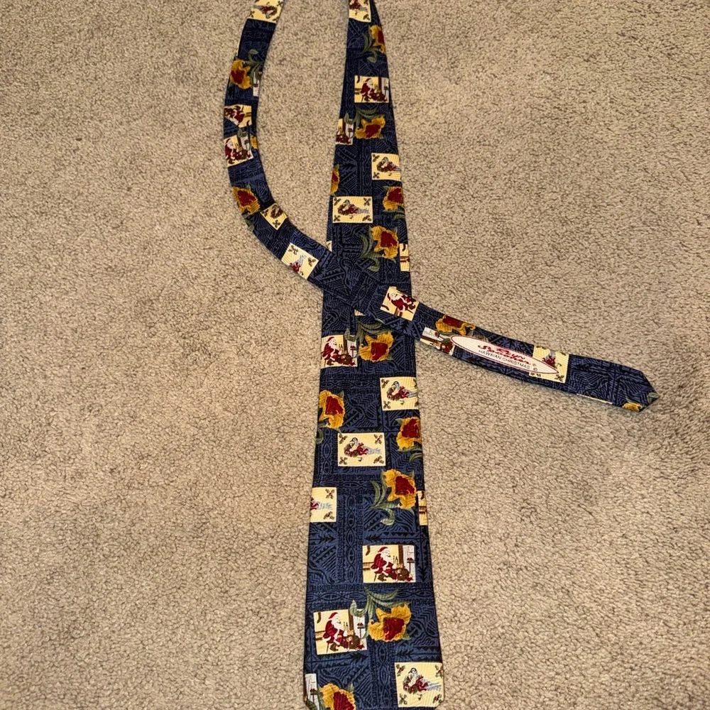 reyn spooner Vintage Navy Holiday Hawaiian Novelty Tie with Cream & Red Accents